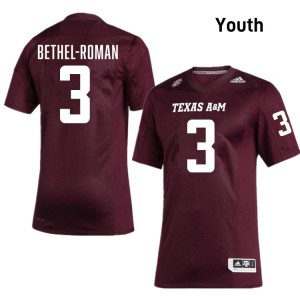#3 Ashton Bethel-Roman Texas A&M Maroon Youth Jersey Stitched College Football 565008-957