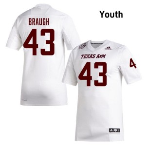 #43 Carter Braugh Texas A&M University White Youth Jersey NCAA College Football 635388-408