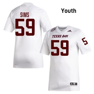 #59 Chace Sims TAMU White Youth Jersey NCAA College Football 984774-712