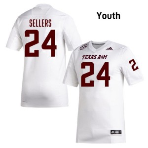 #24 Cobey Sellers Texas A&M White Youth Jerseys Stitched College Football 616910-981