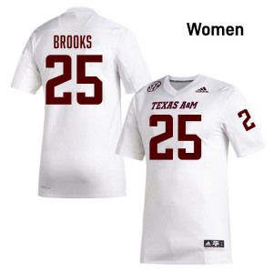 #25 Dalton Brooks Texas A&M White Women's Jerseys Embroidery College Football 745438-328
