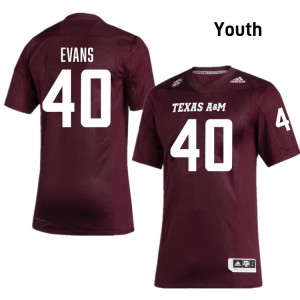 #40 Gray Evans TAMU Maroon Youth Jersey University College Football 910848-826