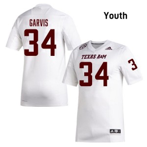 #34 Kyle Garvis TAMU White Youth Jersey Player College Football 356954-767