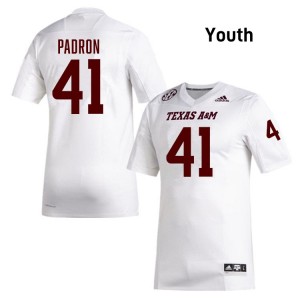 #41 Liam Padron Aggies White Youth Jersey Limited College Football 865101-371