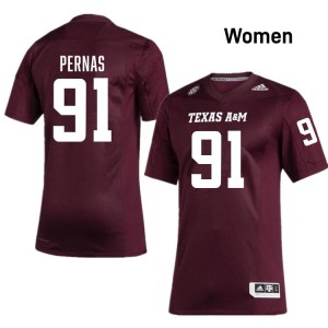 #91 Lucas Pernas Aggies Maroon Women's Jerseys Player College Football 902166-567