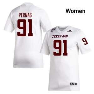 #91 Lucas Pernas TAMU White Womens Jersey University College Football 940966-166
