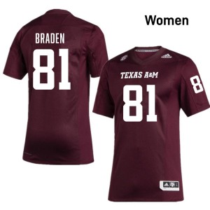 #81 Luke Braden Texas A&M University Maroon Women's Jersey Stitched College Football 451064-876