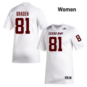 #81 Luke Braden TAMU White Women Jersey Alumni College Football 394051-378