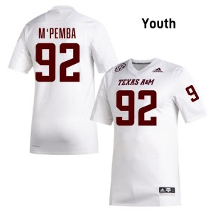 #92 Sam M'Pemba Texas A&M White Youth Jersey University College Football 185676-138