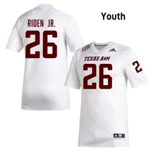 #26 Tiger Riden Jr. Aggies White Youth Jersey Official College Football 982378-822